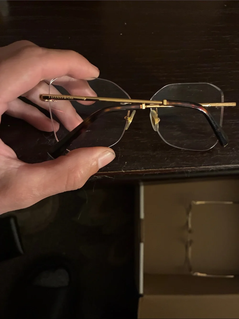Tiffany & Co. Rimless Gold Bridge Eyeglasses with Clear Lenses